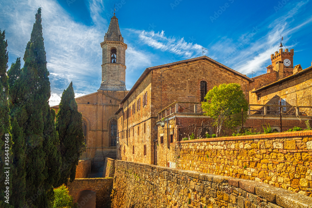 The Cathedral of Pienza, a town in the province of Siena, in the Val d'Orcia in Tuscany, Italy, Europe.