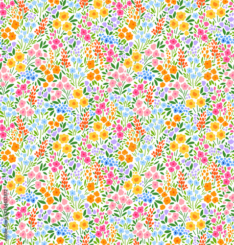 Cute floral pattern in the small flower. Ditsy print. Seamless vector texture. Elegant template for fashion prints. Printing with small colorful flowers. White background.