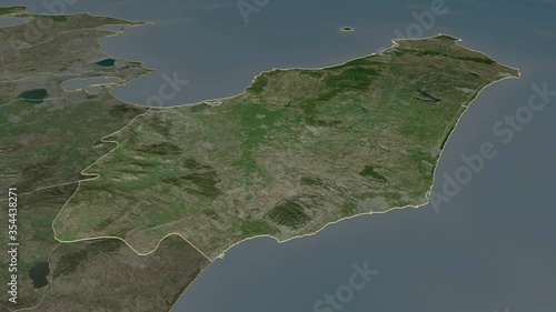 Nabeul, governorate with its capital, zoomed and extruded on the satellite map of Tunisia in the conformal Stereographic projection. Animation 3D photo