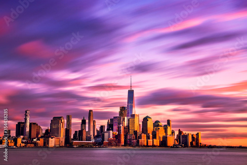 new york city - financial district at sunset - skyline