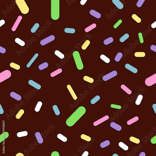 Doughnut glaze with sprinkles seamless pattern, tasty poster design template, vector 