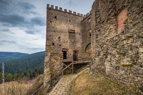 Lubovna Castle towering over the town of Stara Lubovna, north of Slovakia, Europe. photo