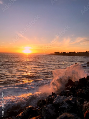 Sunset on Pacific Ocean near the Santa Cruz, California 