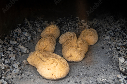 firewood bread in the oven