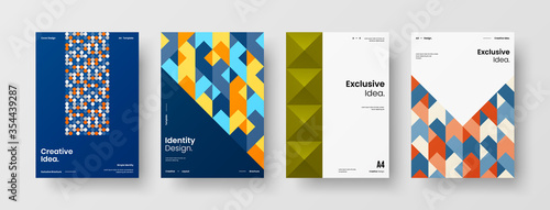 Company identity brochure template collection. Business presentation vector A4 vertical orientation front page mock up set. Corporate report cover abstract geometric illustration design layout bundle.
