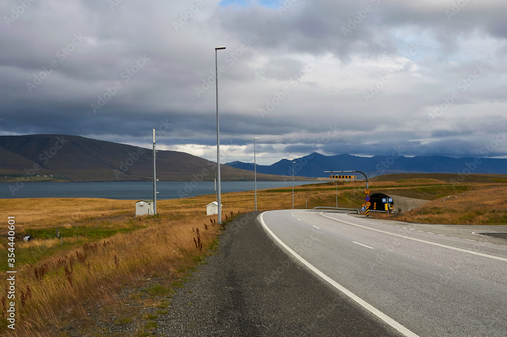 Iceland's main road just before the tunnel entrance