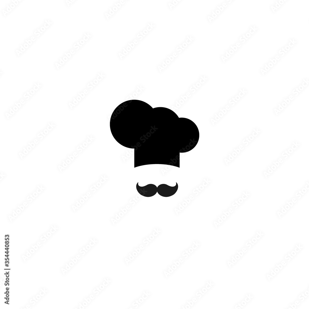 Chef cook cap with mustaches icon isolated on blue. Cooking Chef cook cap with mustaches icon isolated on blue. Cooking