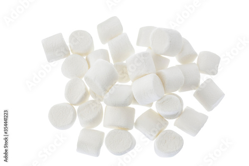 Marshmallow isolated on white background with clipping path and full depth of field. Top view. Flat lay