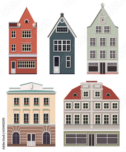 Fototapeta Naklejka Na Ścianę i Meble -  Set of the old Northern European buildings. Set of the cartoon houses.
