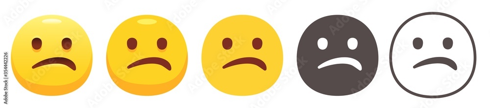 Fototapeta premium Confused emoji. Nonplussed yellow face with scrunching lips. Unsure emoticon flat vector icon set
