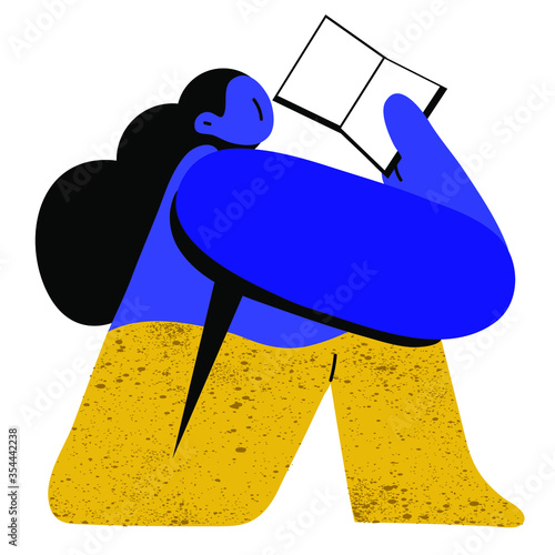 The girl who reads a book while sitting. Young women. Read more books concept. Hand drawn vector illustration in trendy style.