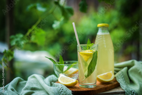 Delicious refreshing lemonade with fresh elderflower and lemon. Healthy summer drink.