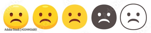Frowning emoji. Yellow sad face with steep frown and open eyes emoticon flat vector icon set