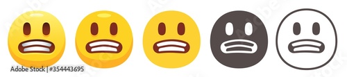 Grimacing emoji. Awkward yellow face showing clenched teeth. Nervous emoticon flat vector icon set
