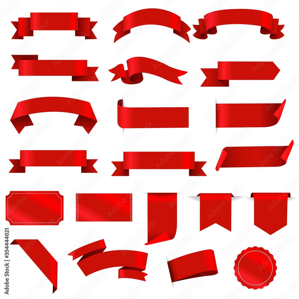 Red Labels And Ribbon Set White background Red Labels And Ribbon Set White background