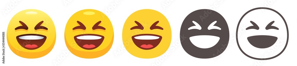 Grinning squinting emoji. Laughing face emoticon flat vector icon set Grinning squinting emoji. Laughing face emoticon flat vector icon set