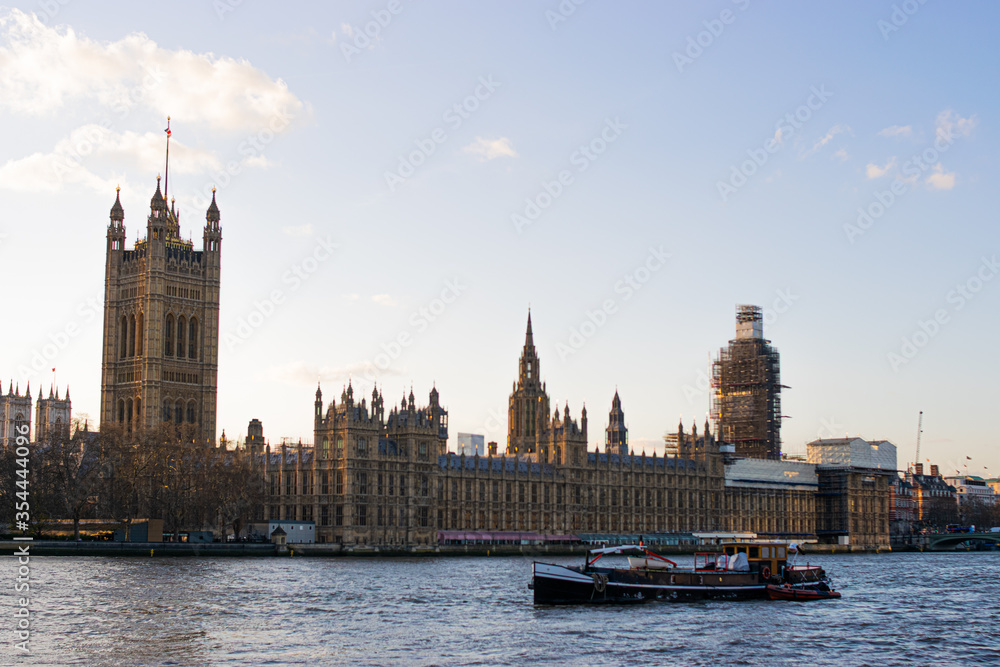 Photo of Westminster landscape with the Big Ben under construction in London