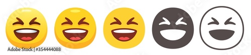 Grinning squinting emoji. Laughing face emoticon flat vector icon set