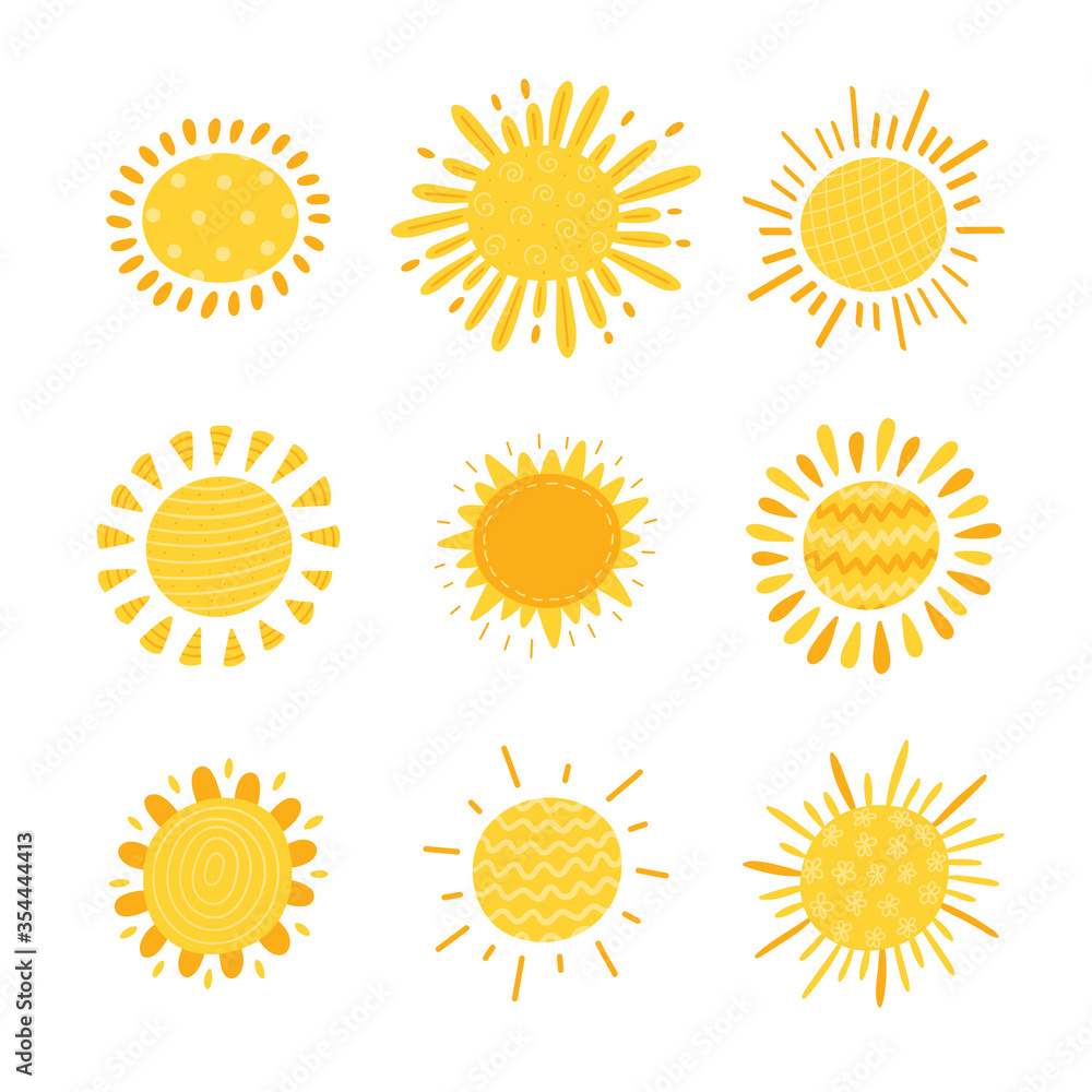 Cute Sun with Abstract Patterns Vector Set. Hand Drawn Doodle Different Suns Icon
Cute Sun with Abstract Patterns Vector Set. Hand Drawn Doodle Different Suns Icon