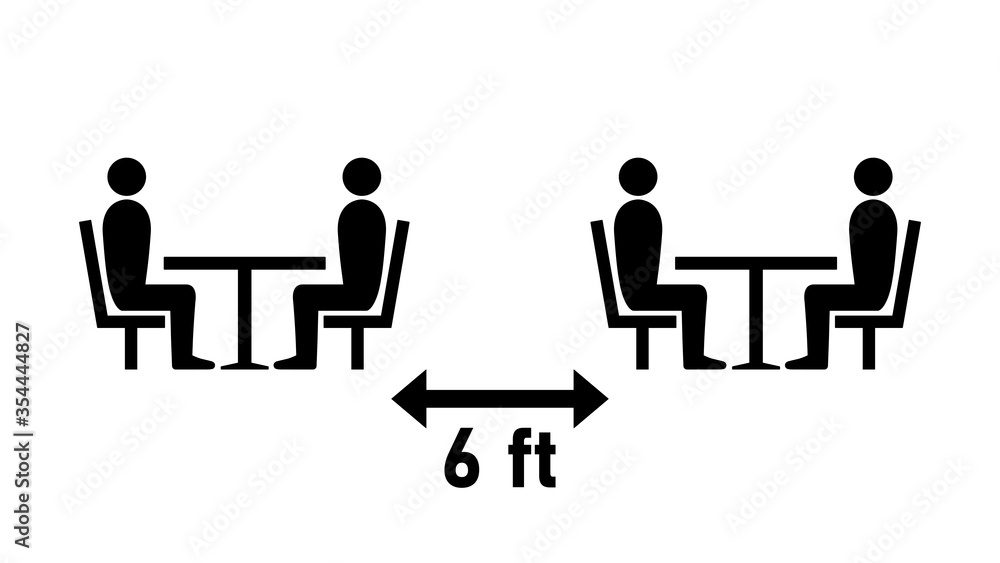 Social Distancing Keep a Safe Distance of 6 Feet between the Tables in Cafe or Restaurant Icon. Vector Image. Social Distancing Keep a Safe Distance of 6 Feet between the Tables in Cafe or Restaurant Icon. Vector Image.