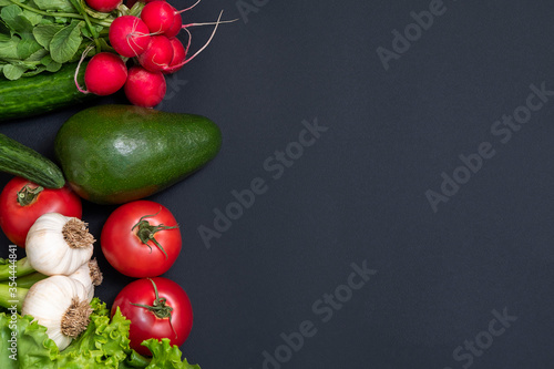 Fresh vegetarian background. Top view of alkaline foods