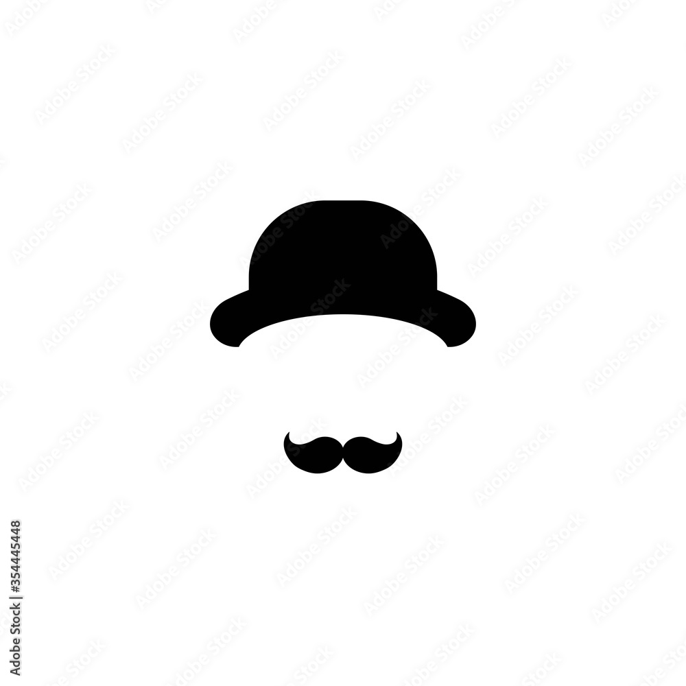 Gentleman icon isolated on white background. Silhouette of man s head with moustache and bowler hat. Gentleman icon isolated on white background. Silhouette of man s head with moustache and bowler hat.