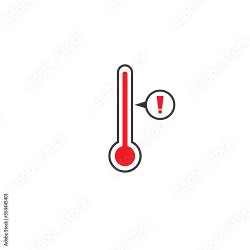 Thermometer with exclamation mark isolated on white. extremely High temperature.