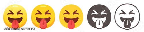 Squinting face with tongue. Taunting emoji, show tongue out flat vector emoticon icon set