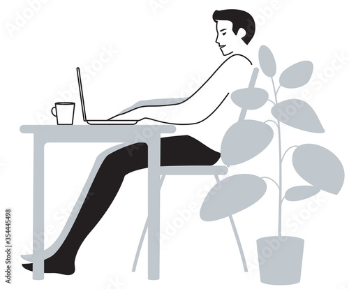Wallpaper Mural A young man working at home with a laptop, a freelance concept, vector illustration in black, white and grey colors. Torontodigital.ca