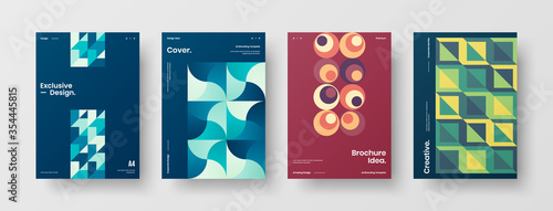 Company identity brochure template collection. Business presentation vector A4 vertical orientation front page mock up set. Corporate report cover abstract geometric illustration design layout bundle.