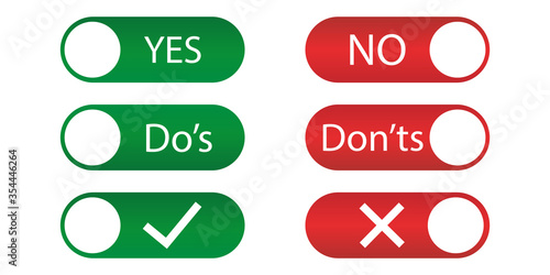  Yes or no switch button icon. Do’s or don’ts button . Check mark .10 eps