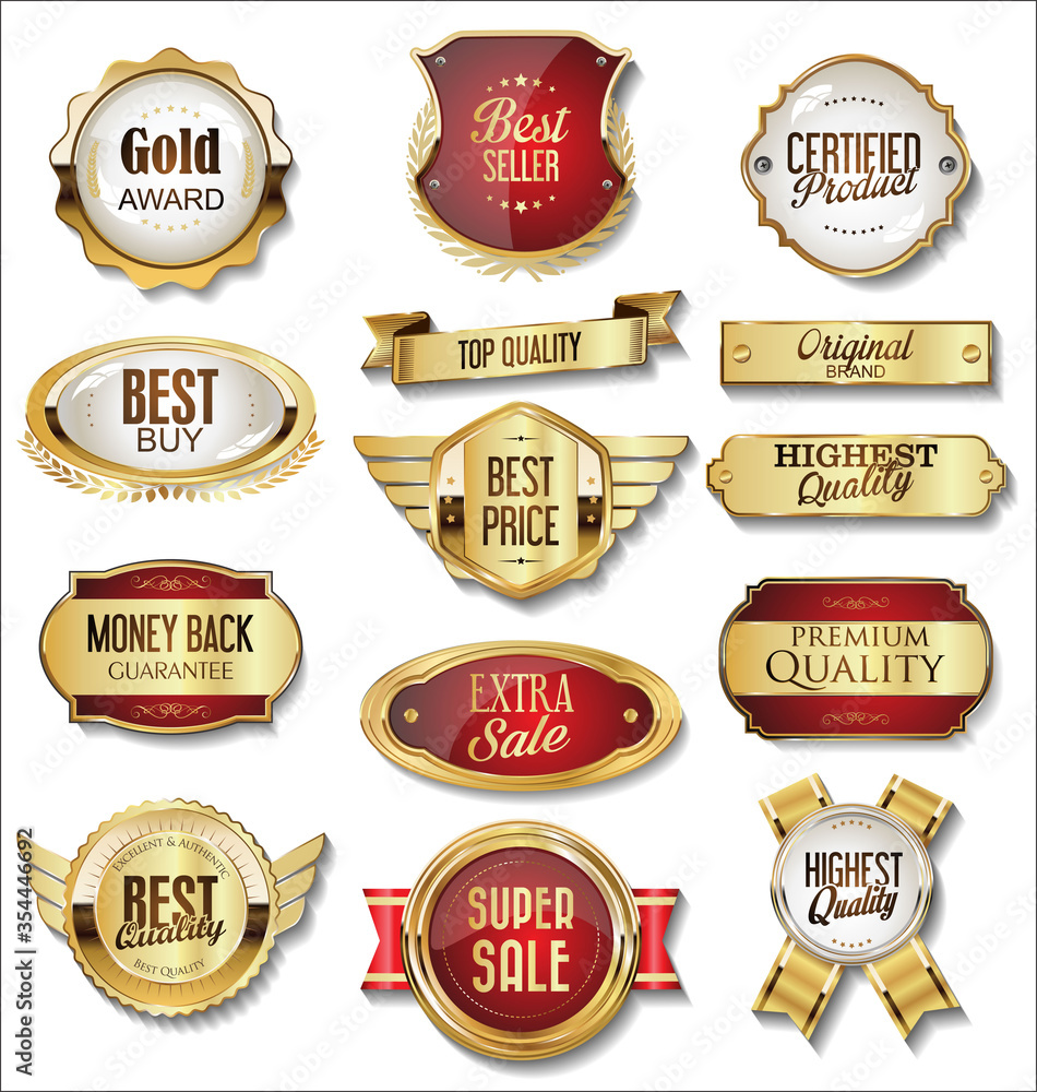 Collection of golden badges and labels retro style Collection of golden badges and labels retro style