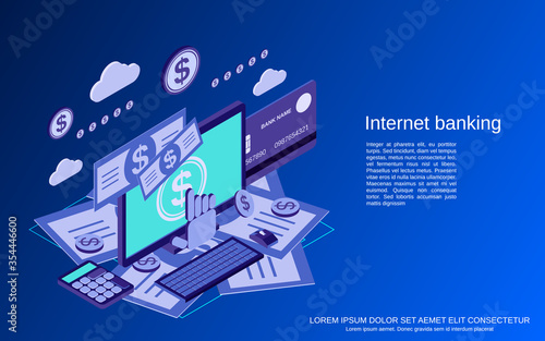 Internet banking, money transfer, financial transaction flat 3d isometric vector concept illustration © Ulvur