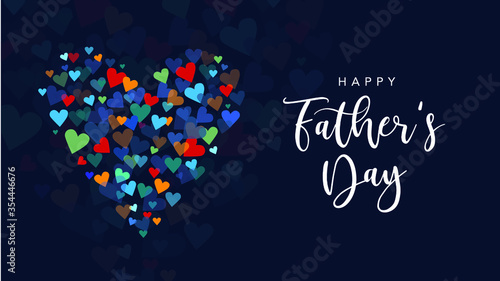 Happy Father's Day Holiday Greeting Card with Handwriting Text Lettering and Vector Hearts Background Illustration