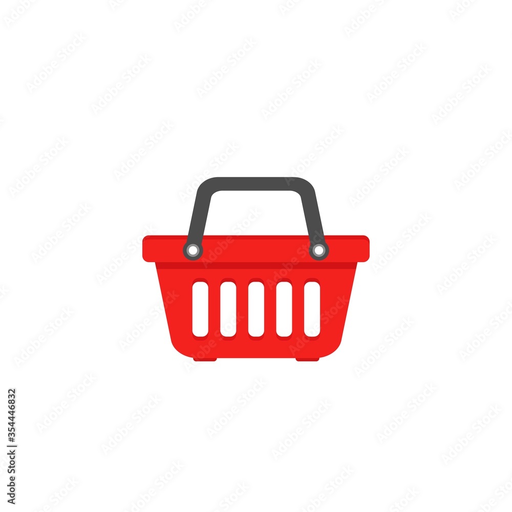 Fototapeta premium Shopping basket simple icon isolated on white background. Red store cart icon.