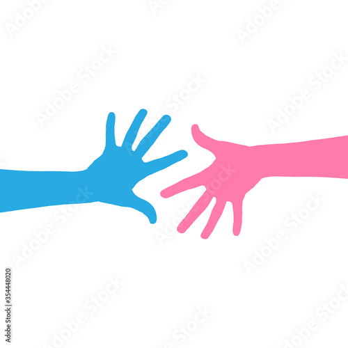 two hands reaching to each other silhouette. help and support concept.