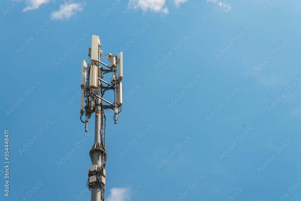 3G, 4G, 5G Fast speed Wireless internet connection communication station on the cloudy dramatic sky. copy space for text