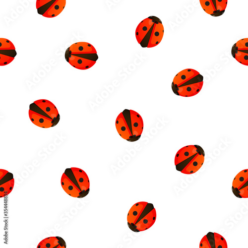 Seamless pattern with red ladybugs on white.
