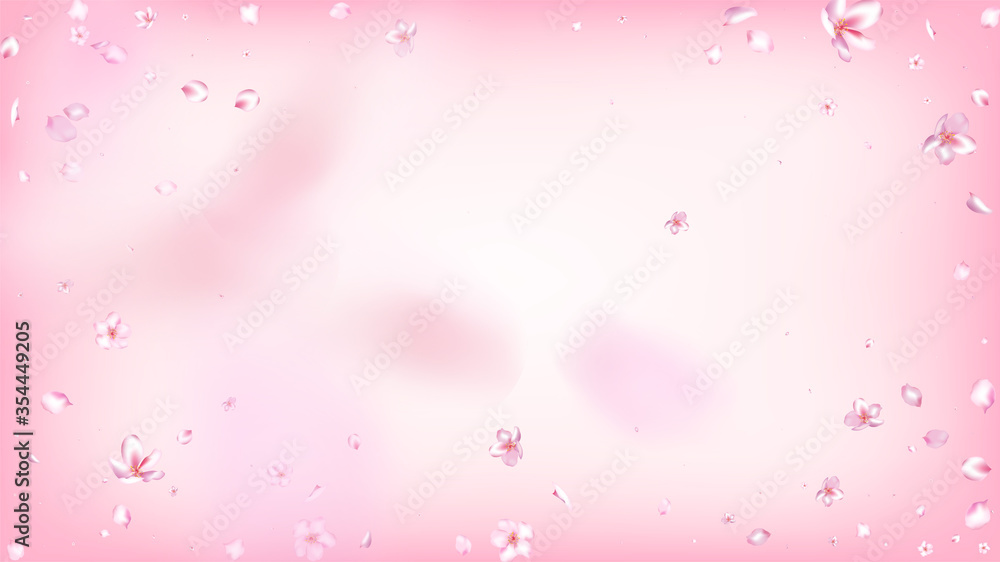 Nice Sakura Blossom Isolated Vector. Spring Flying 3d Petals Wedding Design. Japanese Oriental Flowers Wallpaper. Valentine, Mother's Day Spring Nice Sakura Blossom Isolated on Rose