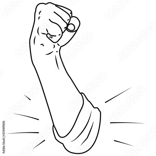 Linear hand showing strength on a white background. A symbol of power and authority. Vector image for design, sports banners, gym memberships, discount coupons. logo.