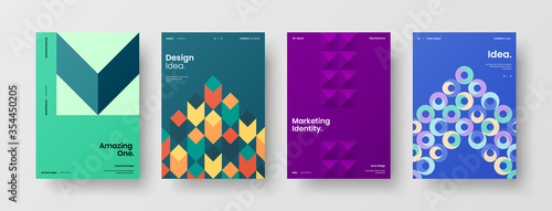 Company identity brochure template collection. Business presentation vector A4 vertical orientation front page mock up set. Corporate report cover abstract geometric illustration design layout bundle.