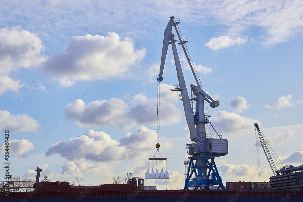 cargo crane for loading raw materials on sea vessels