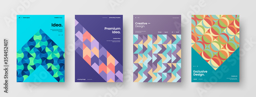 Company identity brochure template collection. Business presentation vector A4 vertical orientation front page mock up set. Corporate report cover abstract geometric illustration design layout bundle.