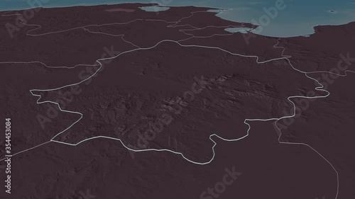 Zaghouan, governorate with its capital, zoomed and extruded on the administrative map of Tunisia in the conformal Stereographic projection. Animation 3D photo