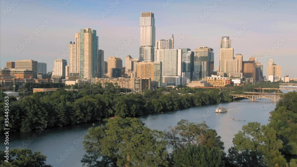 Aerial: Colorado River & downtown Austin. Texas, USA Aerial: Colorado River & downtown Austin. Texas, USA