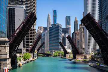 Chicago, Illinois / USA - May 30 2020. Protests Looting and Riots in Downtown Chicago and River North over George Floy Death. Police and protesters in Chicago Loop. Police brutality.