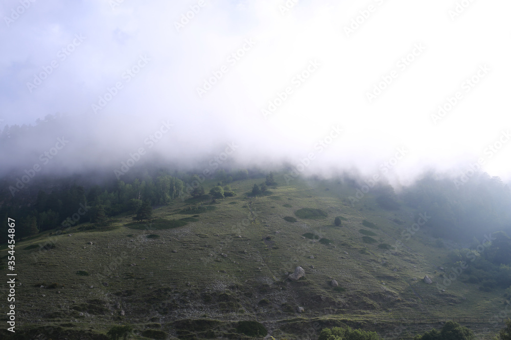 Mountains in the morning fog, Teberda, July 2019