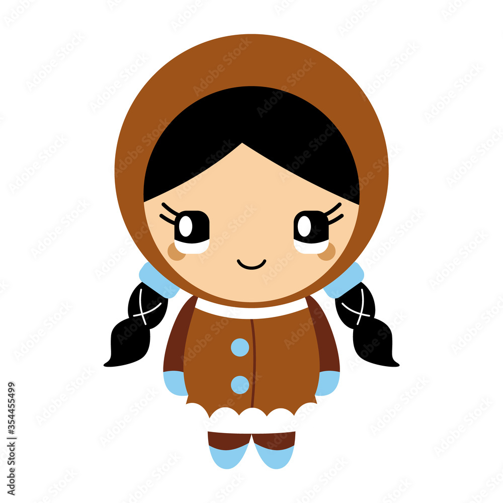 Vector illustration of an isolated eskimo girl with a cute face. Simple, flat style. Vector illustration of an isolated eskimo girl with a cute face. Simple, flat style.