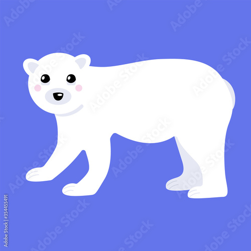 Vector illustration of an isolated polar bear with a cute face. Simple  flat style.