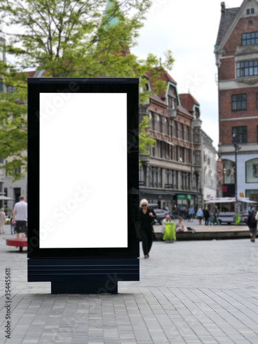 One blank billboard in Copenhagen, walking street